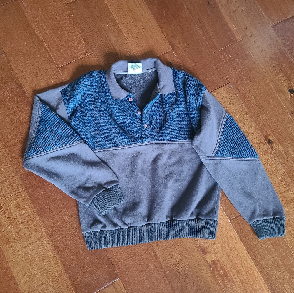 Vintage Knit Sweater Colorblock blue gray